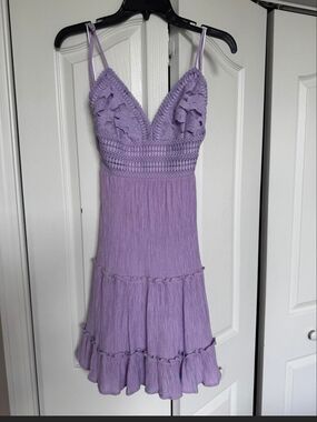 Lavender Crochet-Detail Spaghetti Strap Mini Dress